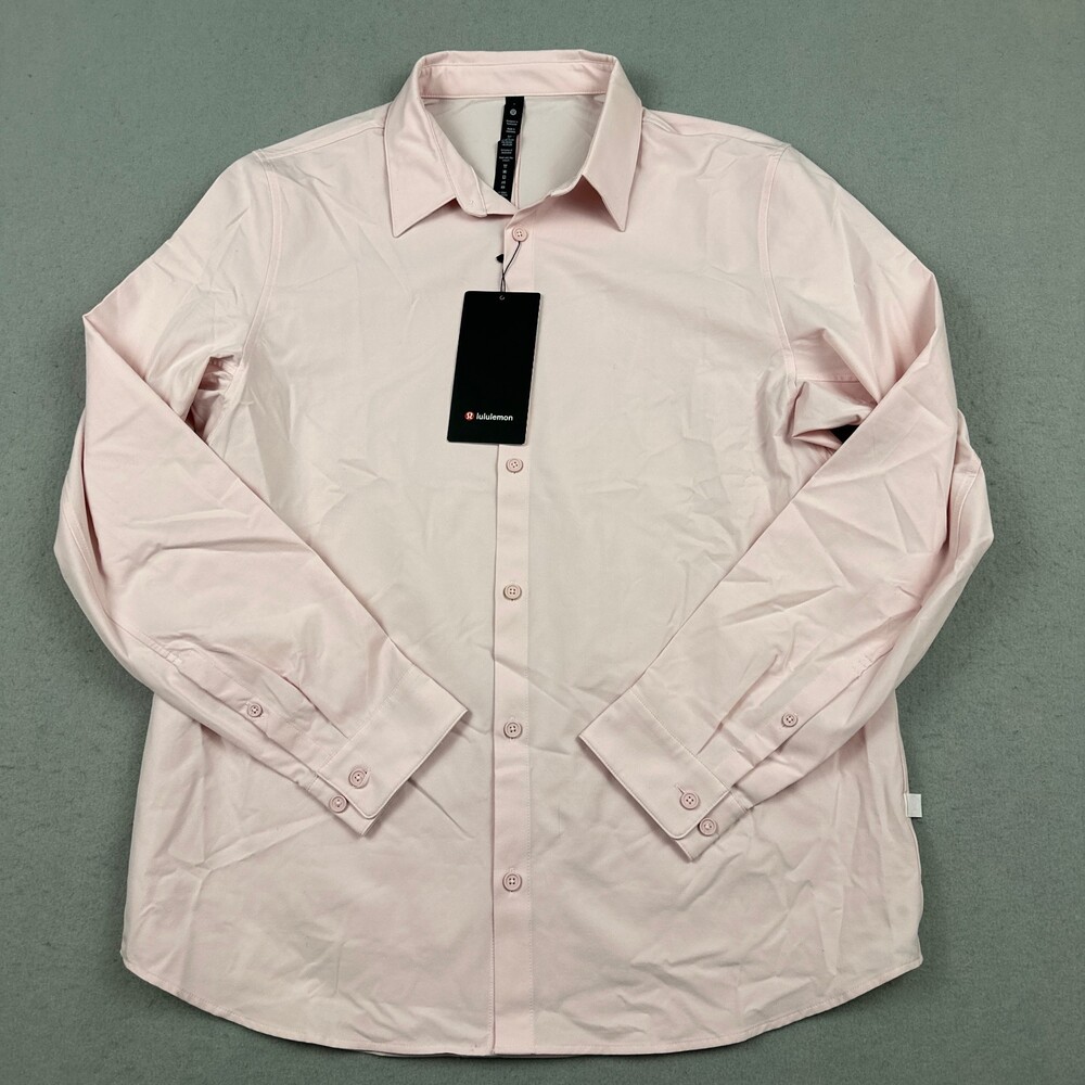 Lululemon Shirt Men Large Pink Solid New Venture Classic Fit Button Up L